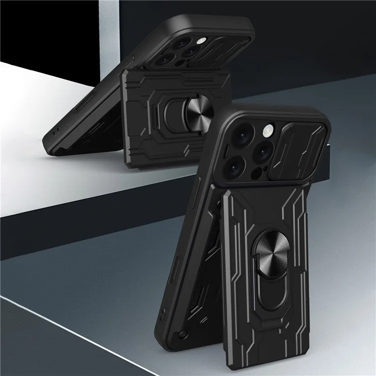 For iPhone 16 Pro Max Case PC+TPU Kickstand Phone Back Cover with Camera Slider