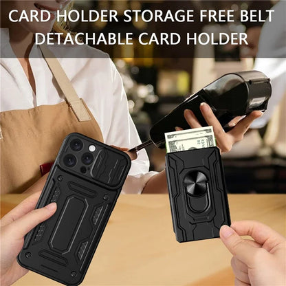 For iPhone 16 Pro Max Case PC+TPU Kickstand Phone Back Cover with Camera Slider