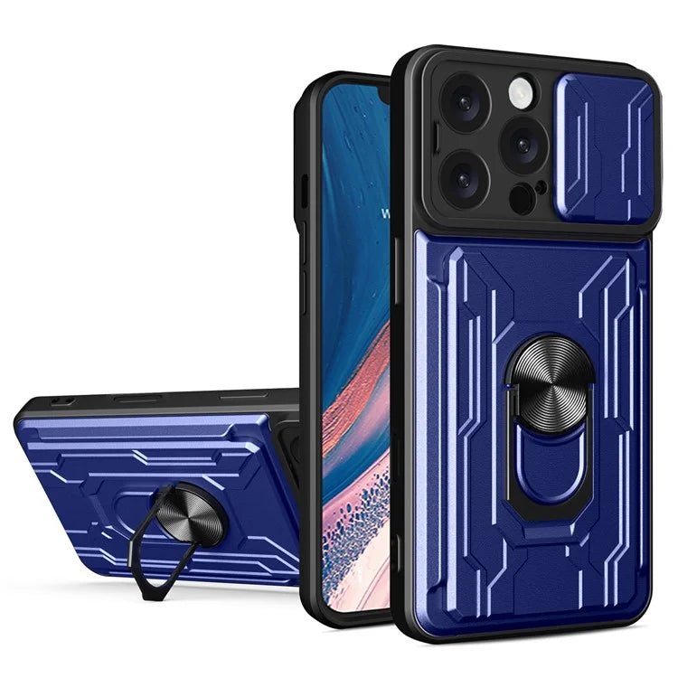 For iPhone 16 Pro Max Case PC+TPU Kickstand Phone Back Cover with Camera Slider
