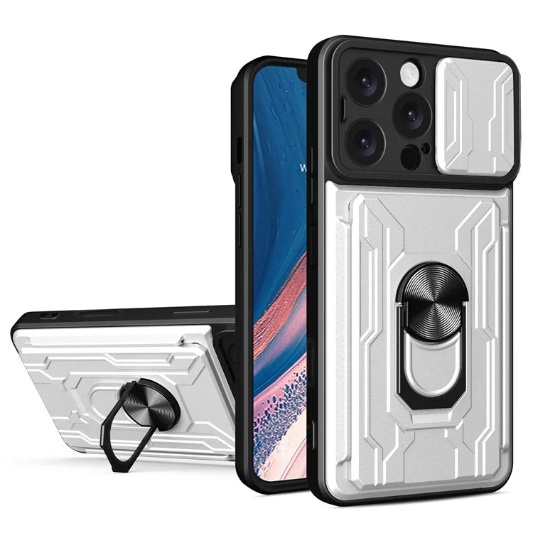 For iPhone 16 Pro Max Case PC+TPU Kickstand Phone Back Cover with Camera Slider