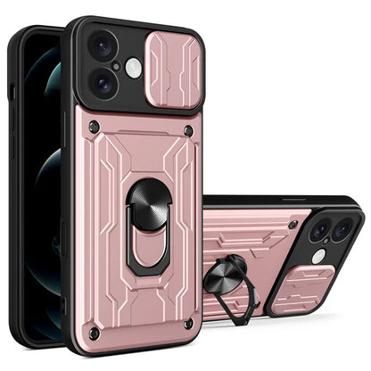 For iPhone 16 Plus Case PC+TPU Kickstand Phone Back Cover with Camera Slider