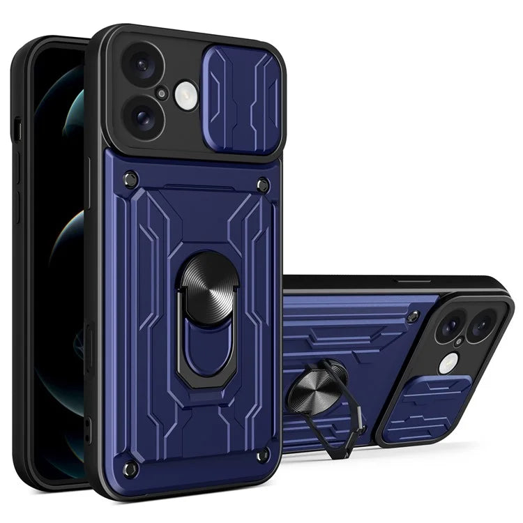 For iPhone 16 Plus Case PC+TPU Kickstand Phone Back Cover with Camera Slider