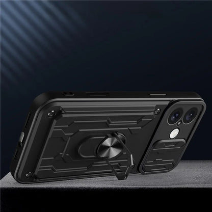 For iPhone 16 Plus Case PC+TPU Kickstand Phone Back Cover with Camera Slider