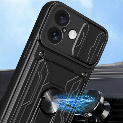 For iPhone 16 Plus Case PC+TPU Kickstand Phone Back Cover with Camera Slider