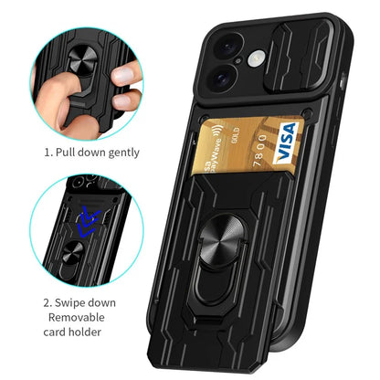 For iPhone 16 Plus Case PC+TPU Kickstand Phone Back Cover with Camera Slider