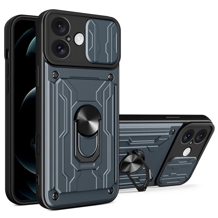 For iPhone 16 Plus Case PC+TPU Kickstand Phone Back Cover with Camera Slider