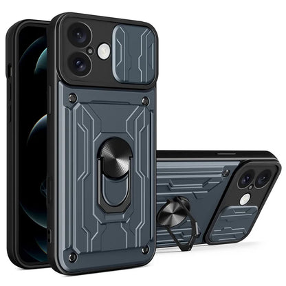 For iPhone 16 Plus Case PC+TPU Kickstand Phone Back Cover with Camera Slider