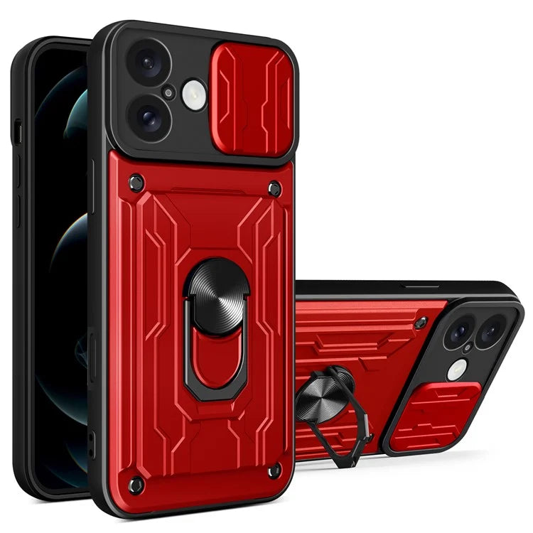For iPhone 16 Plus Case PC+TPU Kickstand Phone Back Cover with Camera Slider