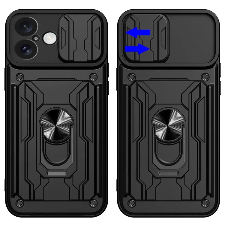 For iPhone 16 Plus Case PC+TPU Kickstand Phone Back Cover with Camera Slider
