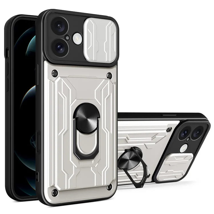 For iPhone 16 Plus Case PC+TPU Kickstand Phone Back Cover with Camera Slider