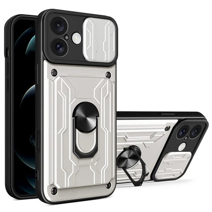 For iPhone 16 Plus Case PC+TPU Kickstand Phone Back Cover with Camera Slider