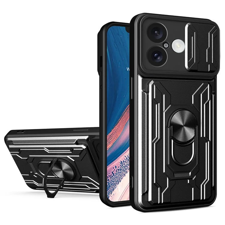 For iPhone 16 Case PC+TPU Kickstand Phone Back Cover with Camera Slider