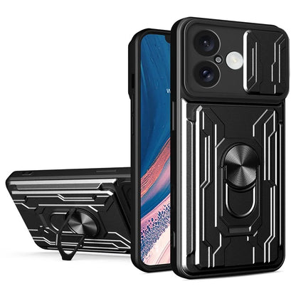 For iPhone 16 Case PC+TPU Kickstand Phone Back Cover with Camera Slider