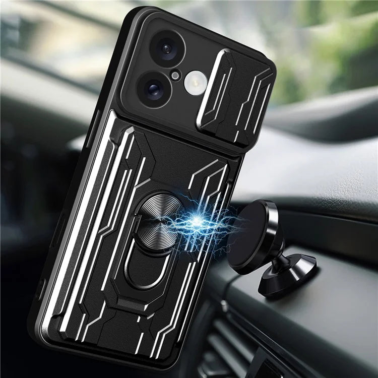 For iPhone 16 Case PC+TPU Kickstand Phone Back Cover with Camera Slider