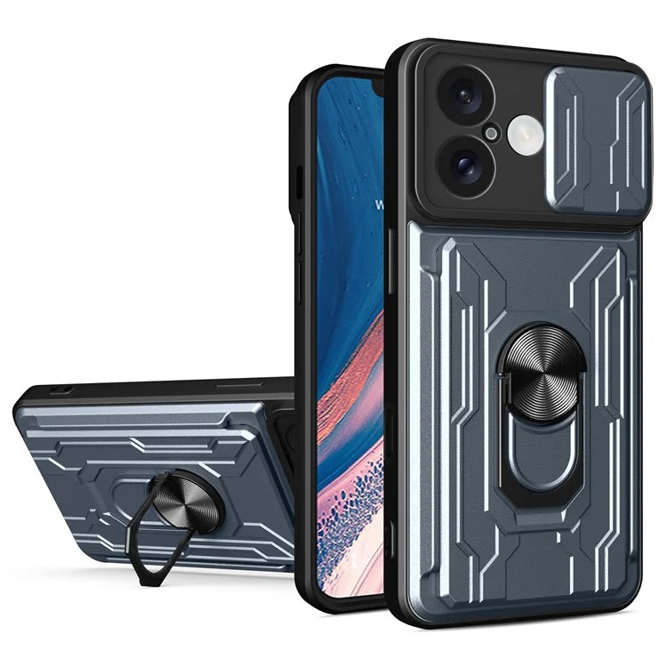 For iPhone 16 Case PC+TPU Kickstand Phone Back Cover with Camera Slider