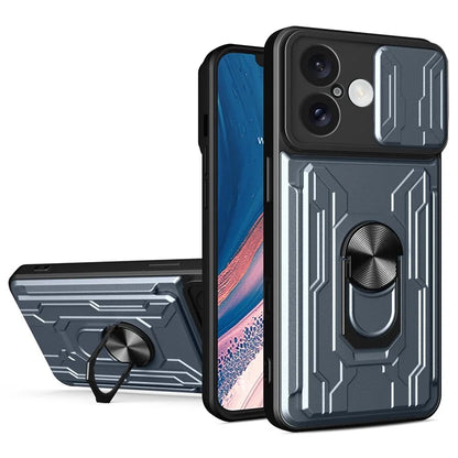 For iPhone 16 Case PC+TPU Kickstand Phone Back Cover with Camera Slider
