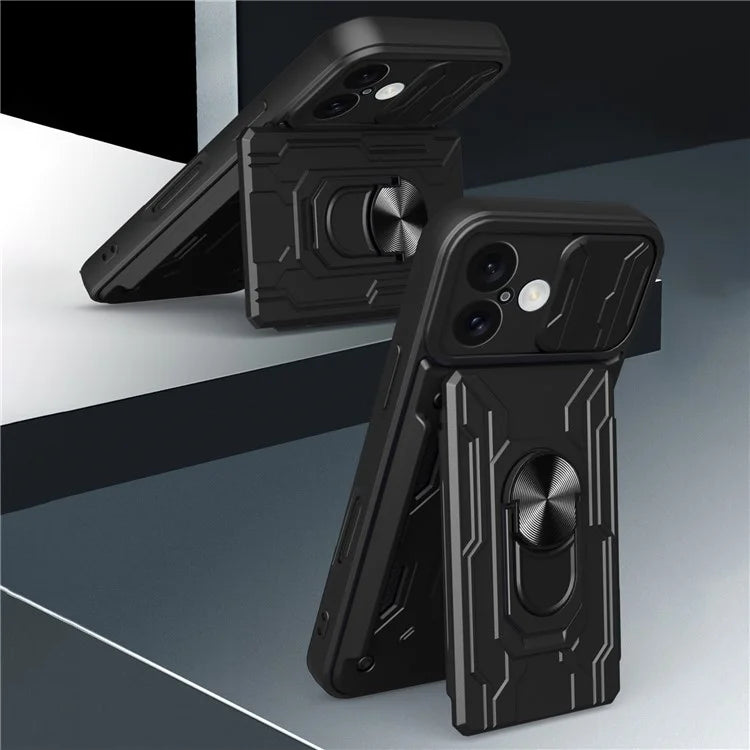 For iPhone 16 Case PC+TPU Kickstand Phone Back Cover with Camera Slider