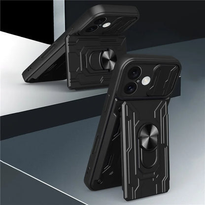 For iPhone 16 Case PC+TPU Kickstand Phone Back Cover with Camera Slider