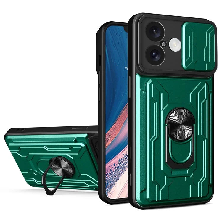 For iPhone 16 Case PC+TPU Kickstand Phone Back Cover with Camera Slider