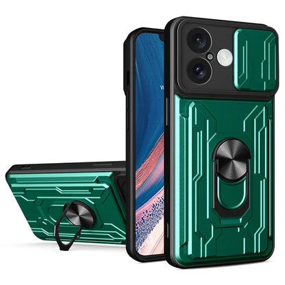 For iPhone 16 Case PC+TPU Kickstand Phone Back Cover with Camera Slider