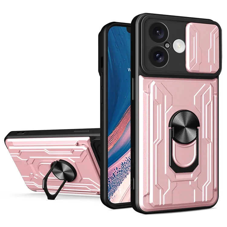 For iPhone 16 Case PC+TPU Kickstand Phone Back Cover with Camera Slider