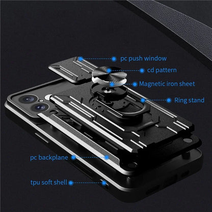 For iPhone 16 Case PC+TPU Kickstand Phone Back Cover with Camera Slider