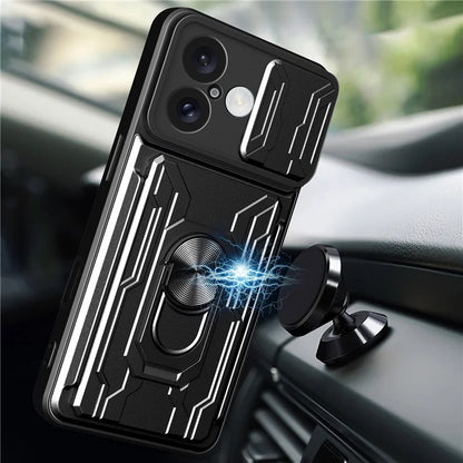 For iPhone 16 Case PC+TPU Kickstand Phone Back Cover with Camera Slider