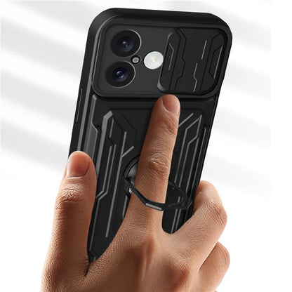 For iPhone 16 Case PC+TPU Kickstand Phone Back Cover with Camera Slider