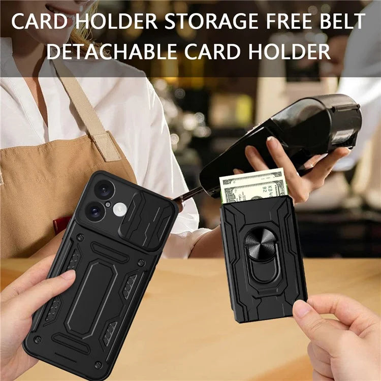 For iPhone 16 Case PC+TPU Kickstand Phone Back Cover with Camera Slider