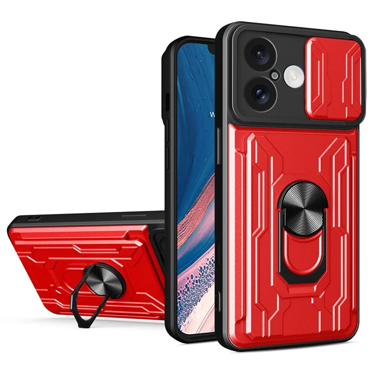 For iPhone 16 Case PC+TPU Kickstand Phone Back Cover with Camera Slider