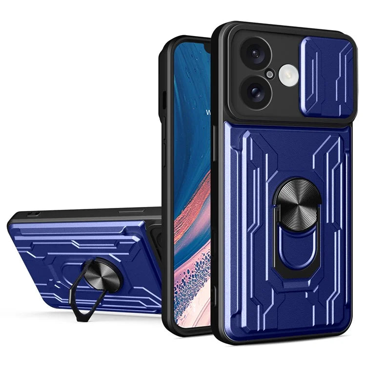 For iPhone 16 Case PC+TPU Kickstand Phone Back Cover with Camera Slider