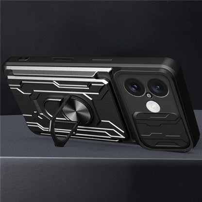For iPhone 16 Case PC+TPU Kickstand Phone Back Cover with Camera Slider
