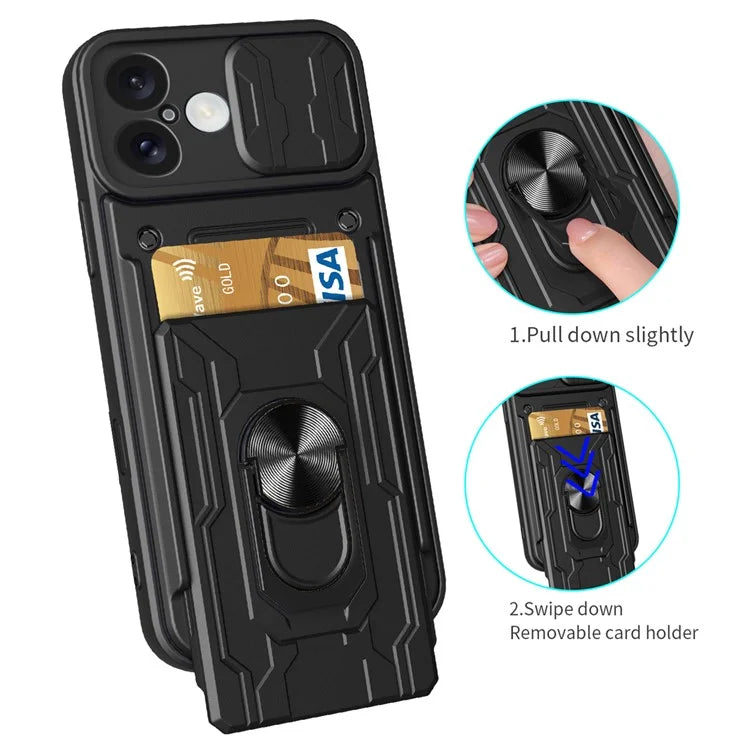 For iPhone 16 Case PC+TPU Kickstand Phone Back Cover with Camera Slider