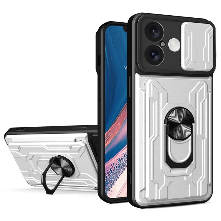 For iPhone 16 Case PC+TPU Kickstand Phone Back Cover with Camera Slider