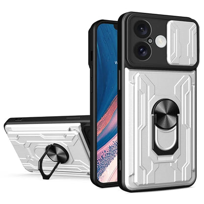 For iPhone 16 Case PC+TPU Kickstand Phone Back Cover with Camera Slider