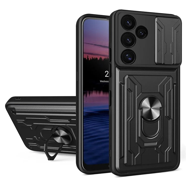 For Samsung Galaxy S24 FE Case PC+TPU Kickstand Phone Back Cover with Camera Slider