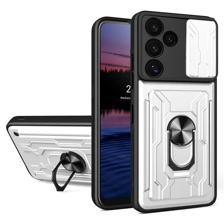 For Samsung Galaxy S24 FE Case PC+TPU Kickstand Phone Back Cover with Camera Slider
