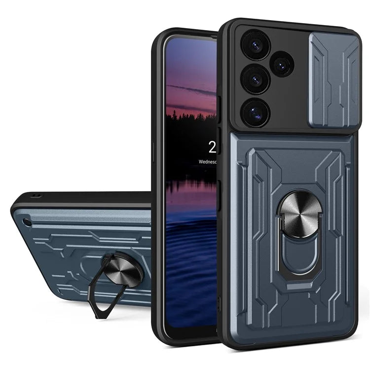 For Samsung Galaxy S24 FE Case PC+TPU Kickstand Phone Back Cover with Camera Slider