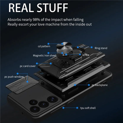 For Samsung Galaxy S24 FE Case PC+TPU Kickstand Phone Back Cover with Camera Slider