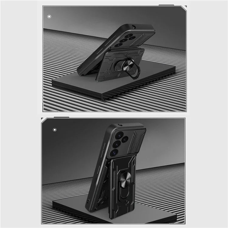 For Samsung Galaxy S24 FE Case PC+TPU Kickstand Phone Back Cover with Camera Slider
