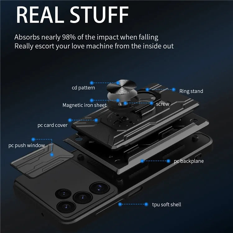 For Samsung Galaxy S24 FE Case PC+TPU Kickstand Phone Back Cover with Camera Slider