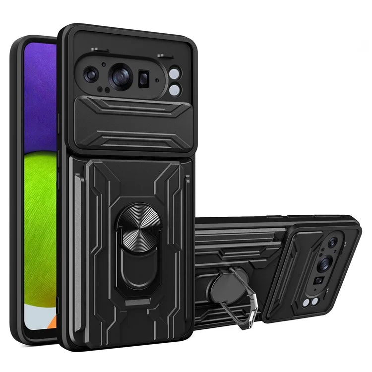For Google Pixel 9 Pro XL Case PC+TPU Kickstand Phone Back Cover with Camera Slider
