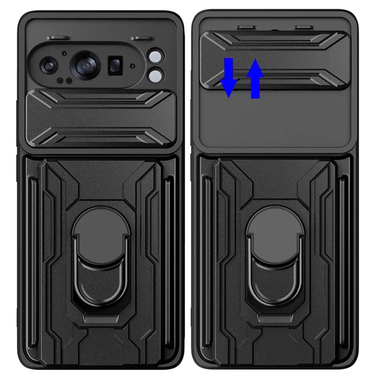 For Google Pixel 9 Pro XL Case PC+TPU Kickstand Phone Back Cover with Camera Slider