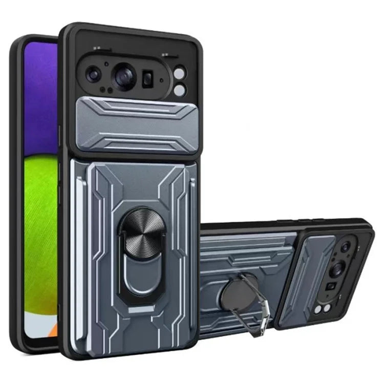 For Google Pixel 9 Pro XL Case PC+TPU Kickstand Phone Back Cover with Camera Slider