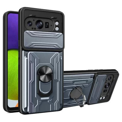 For Google Pixel 9 Pro XL Case PC+TPU Kickstand Phone Back Cover with Camera Slider