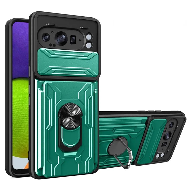 For Google Pixel 9 Pro XL Case PC+TPU Kickstand Phone Back Cover with Camera Slider