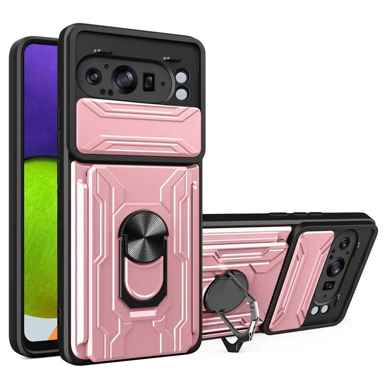 For Google Pixel 9 Pro XL Case PC+TPU Kickstand Phone Back Cover with Camera Slider