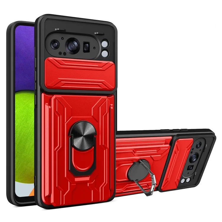 For Google Pixel 9 Pro XL Case PC+TPU Kickstand Phone Back Cover with Camera Slider