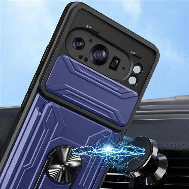 For Google Pixel 9 Pro XL Case PC+TPU Kickstand Phone Back Cover with Camera Slider