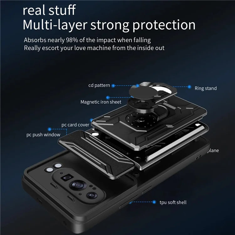 For Google Pixel 9 Pro XL Case PC+TPU Kickstand Phone Back Cover with Camera Slider